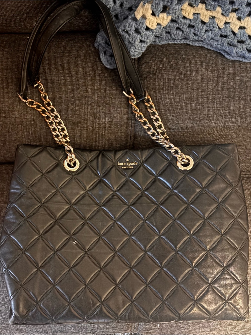 kate spade Black Quilted Leather Dress Chain-Handle Tote